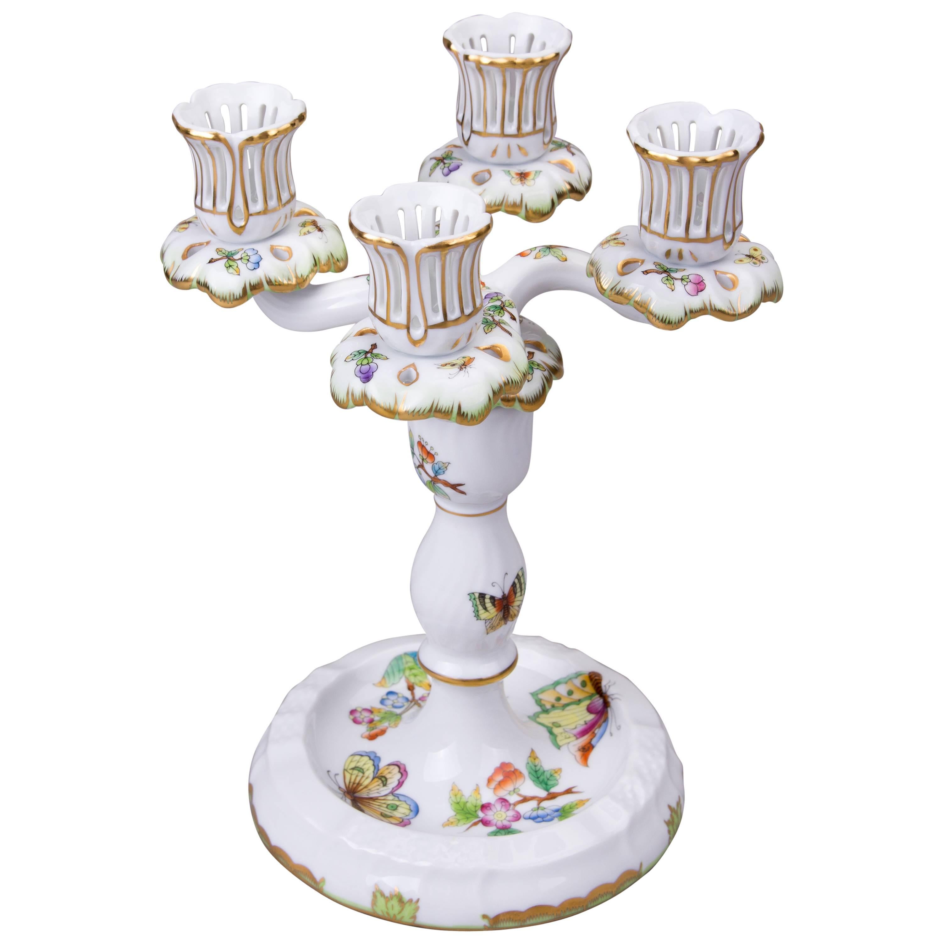 Herend Queen Victoria Four Light Candle Holder, circa 1965 For Sale