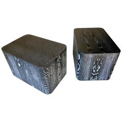 Intriguing Pair of Vintage Cerused Oak Rectangular Side Tables  C. 1980