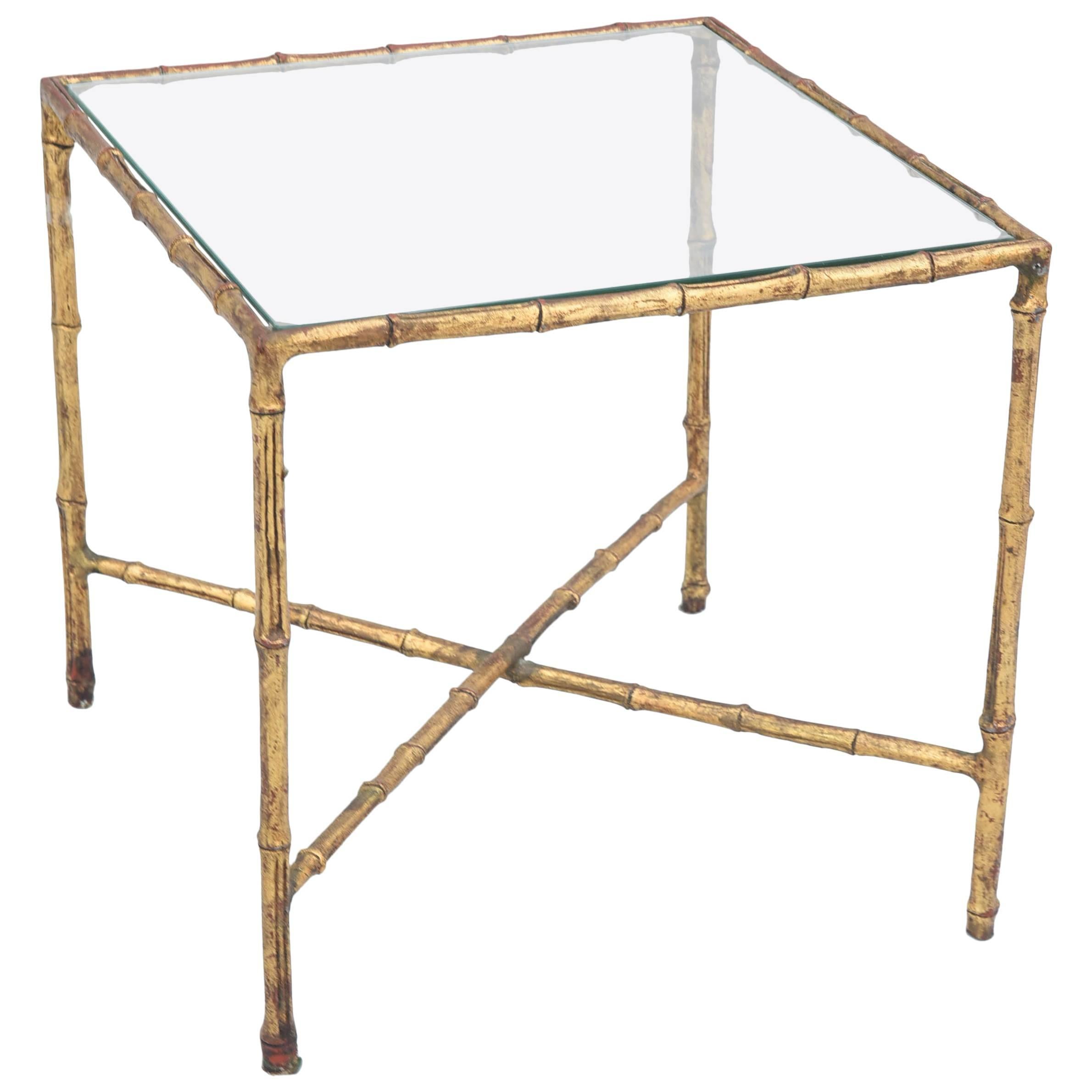 Gilded Iron Faux Bamboo Accent Table