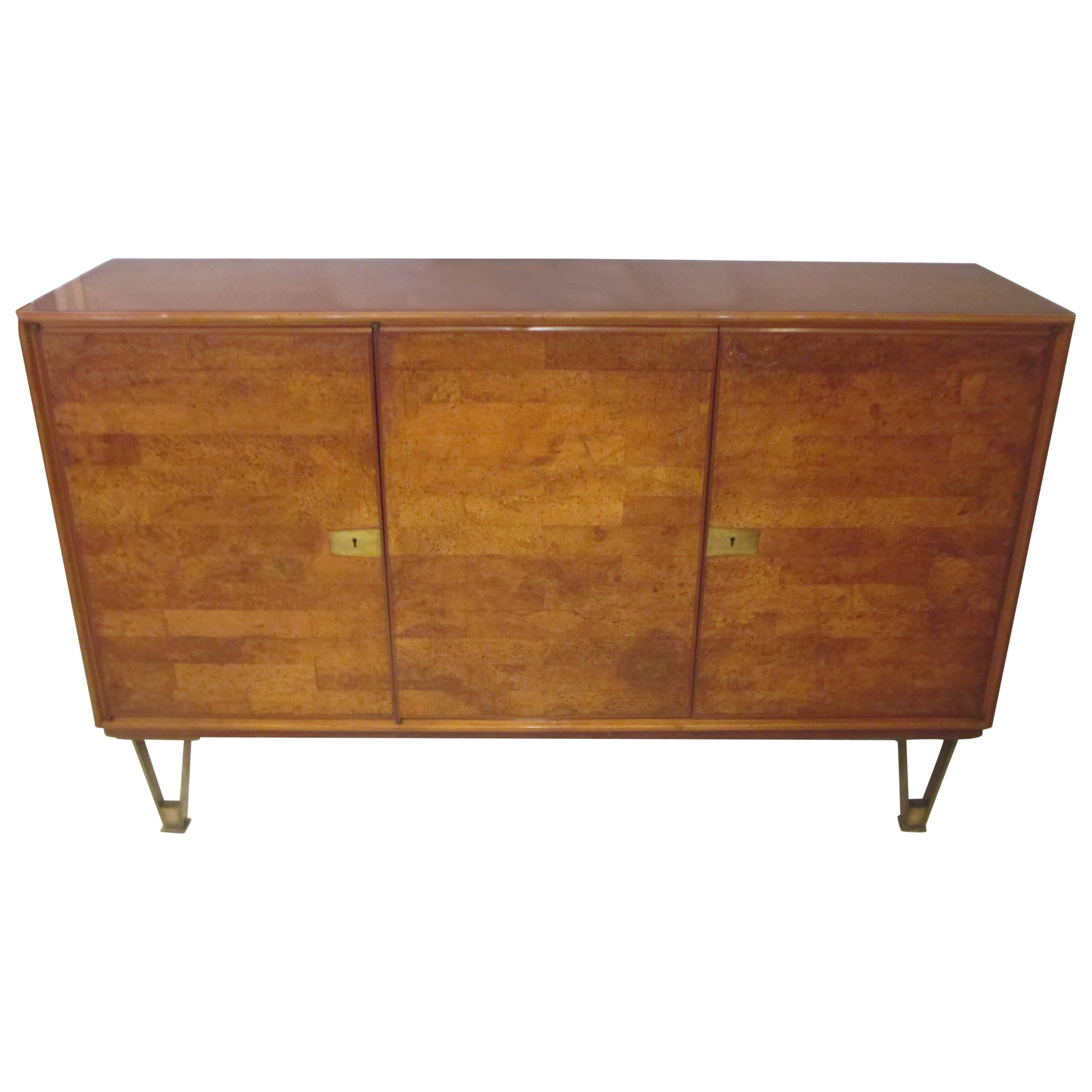 Rare Mid-Century Cork Sideboard Supported on Tapered Bronze Legs