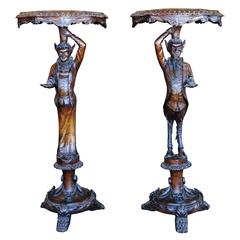 Pair of Venetian 19th Century Carved Pedestal Tables Devil and His Consort