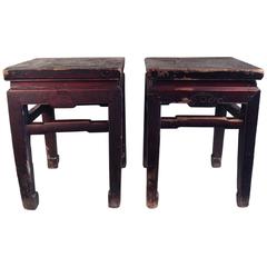 Pair of Early 19th Century Chinese Hardwood Square Stools/ Tables (Feng Dengs)