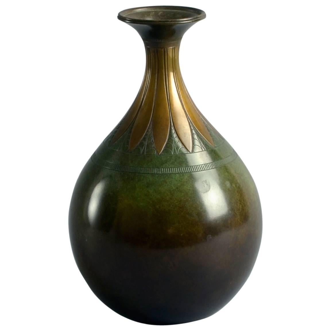 Bronze Vase with Decorative Inlay by Just Andersen For Sale