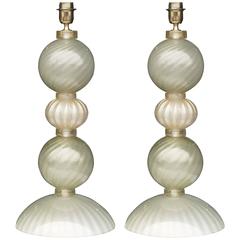 Large Pearlescent Murano Glass Lamps by Alberto Dona