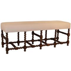 19th Century English Oak Upholstered Long Bench