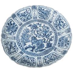 Large Chinese Antique Blue and White Kraak Porcelain Charger