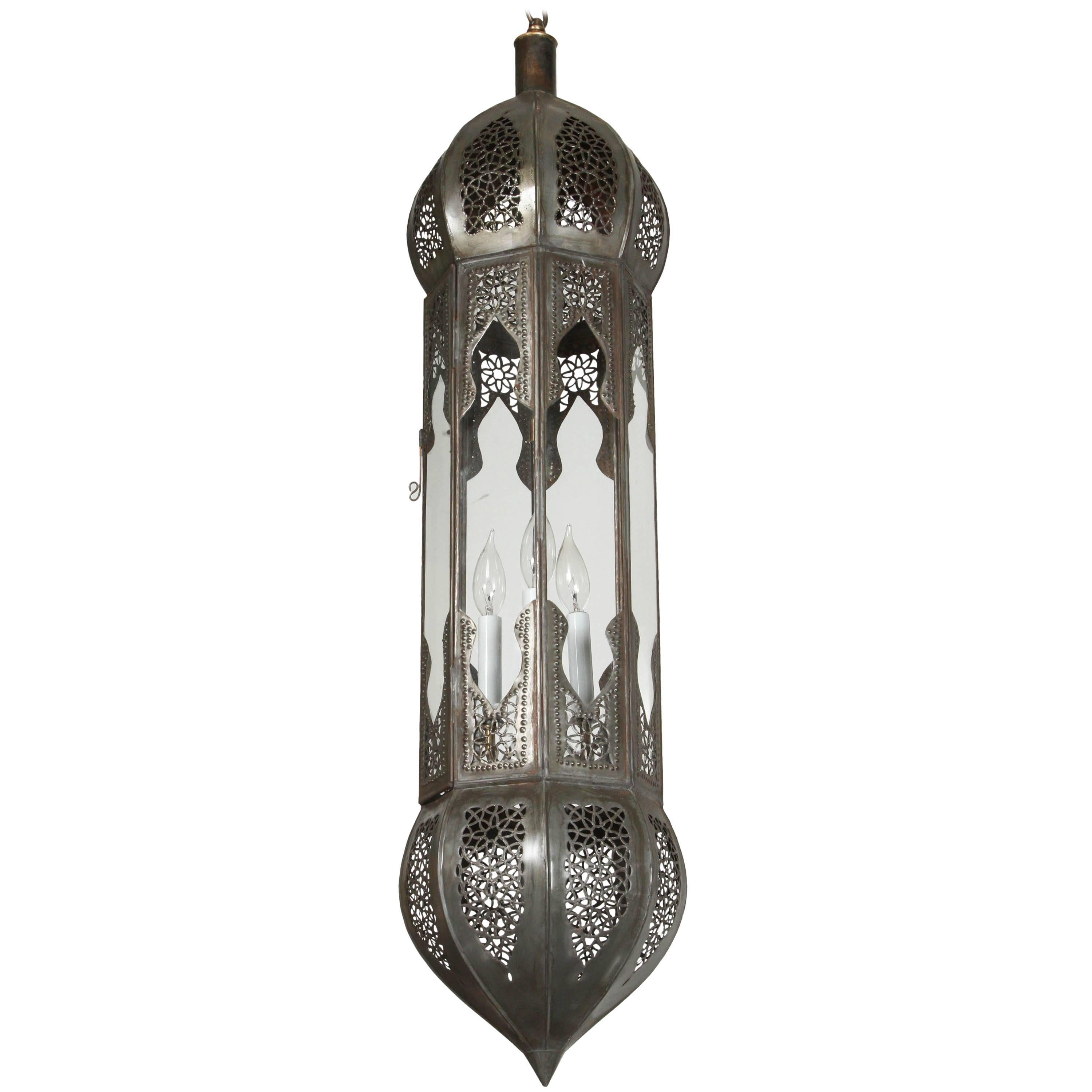 Large Moorish Moroccan Clear Glass Hanging Lantern For Sale