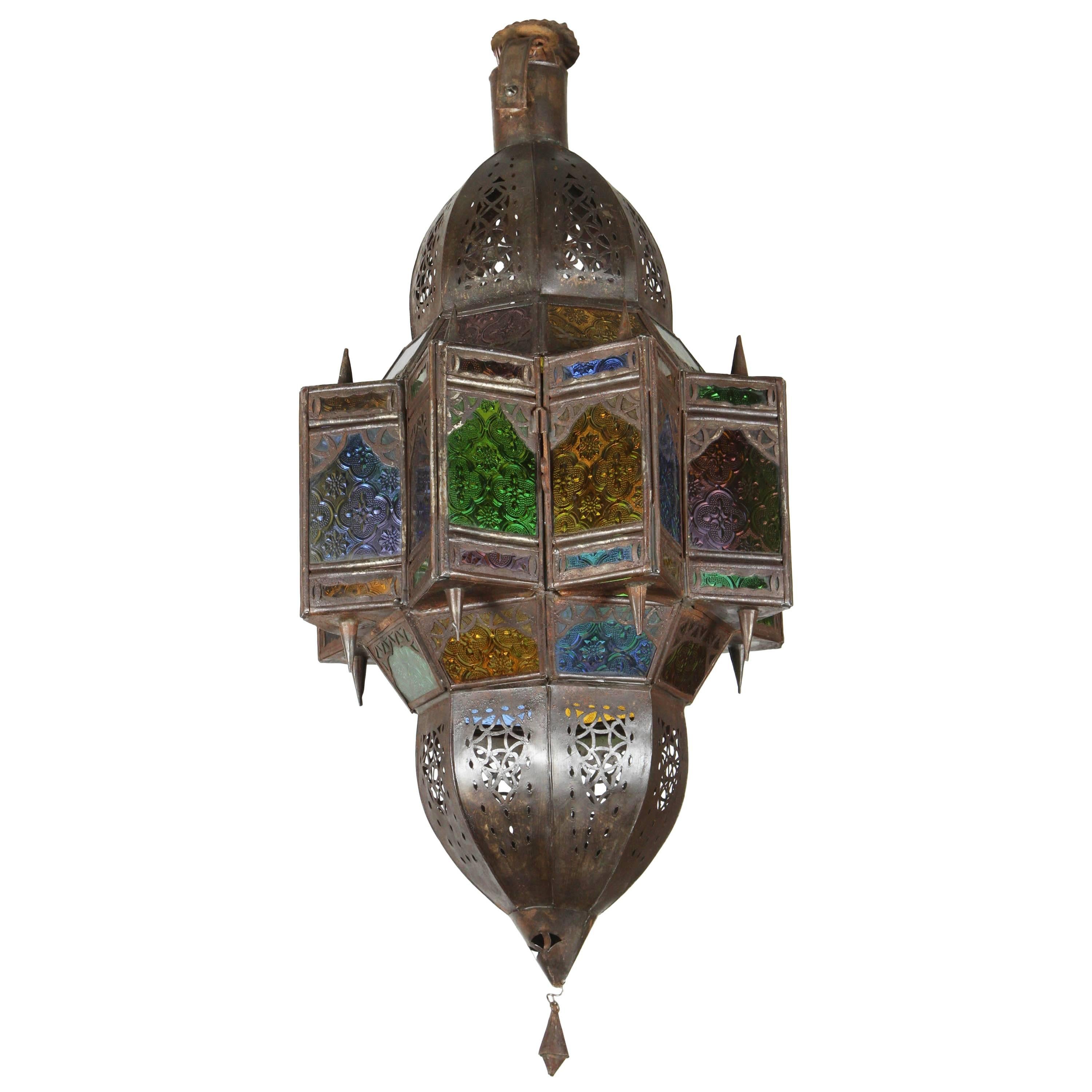 Moroccan Moorish Metal Filigree and Glass Pendant in Star Shape