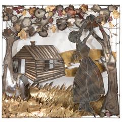 Mixed Metal Wall Sculpture of a Rural Scene in the Style of Curtis Jere 9
