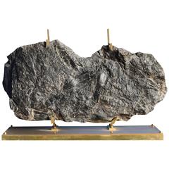 1970s Fossil Stone Mounted on Brass and Bronze Base Sculpture
