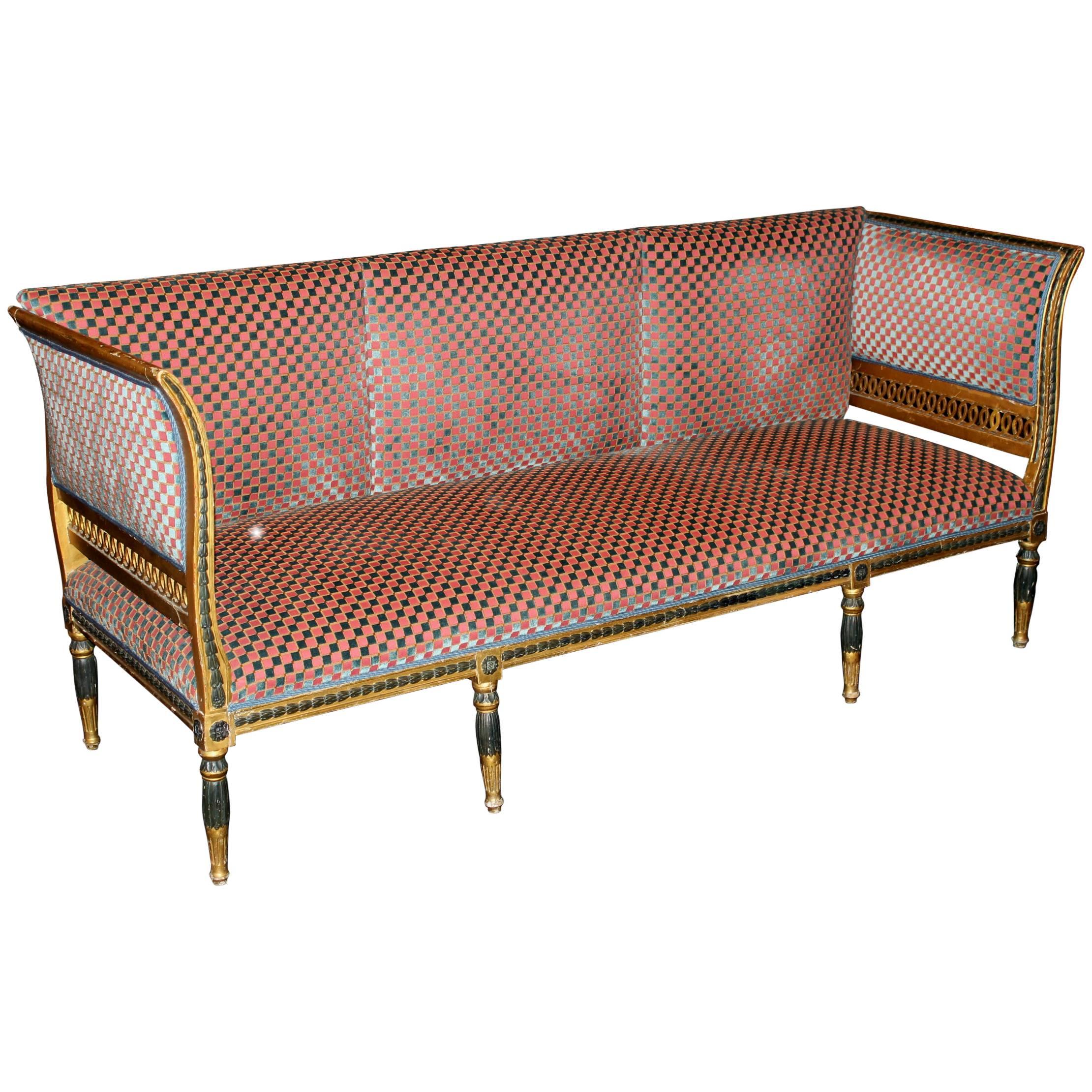 Gustavian Period Neoclassical Giltwood and Polychrome Sofa, circa 1800, Sweden