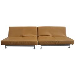 Pair of Edra “Damier” Sofa or Chaise Units in Tan Leather by Francesco Binafare