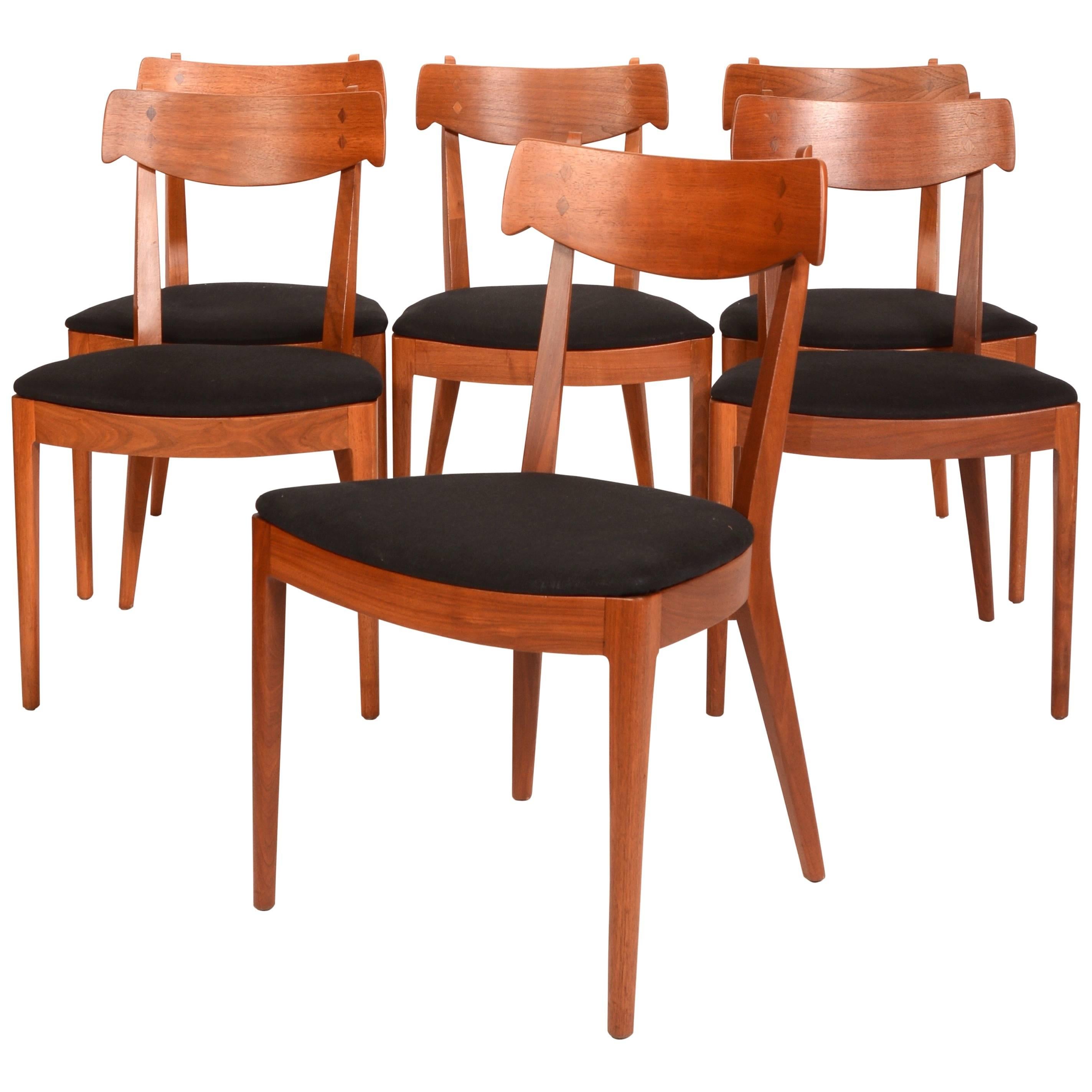 Set of Six Kipp Stewart for Drexel Walnut 'Declaration' Dining Chairs