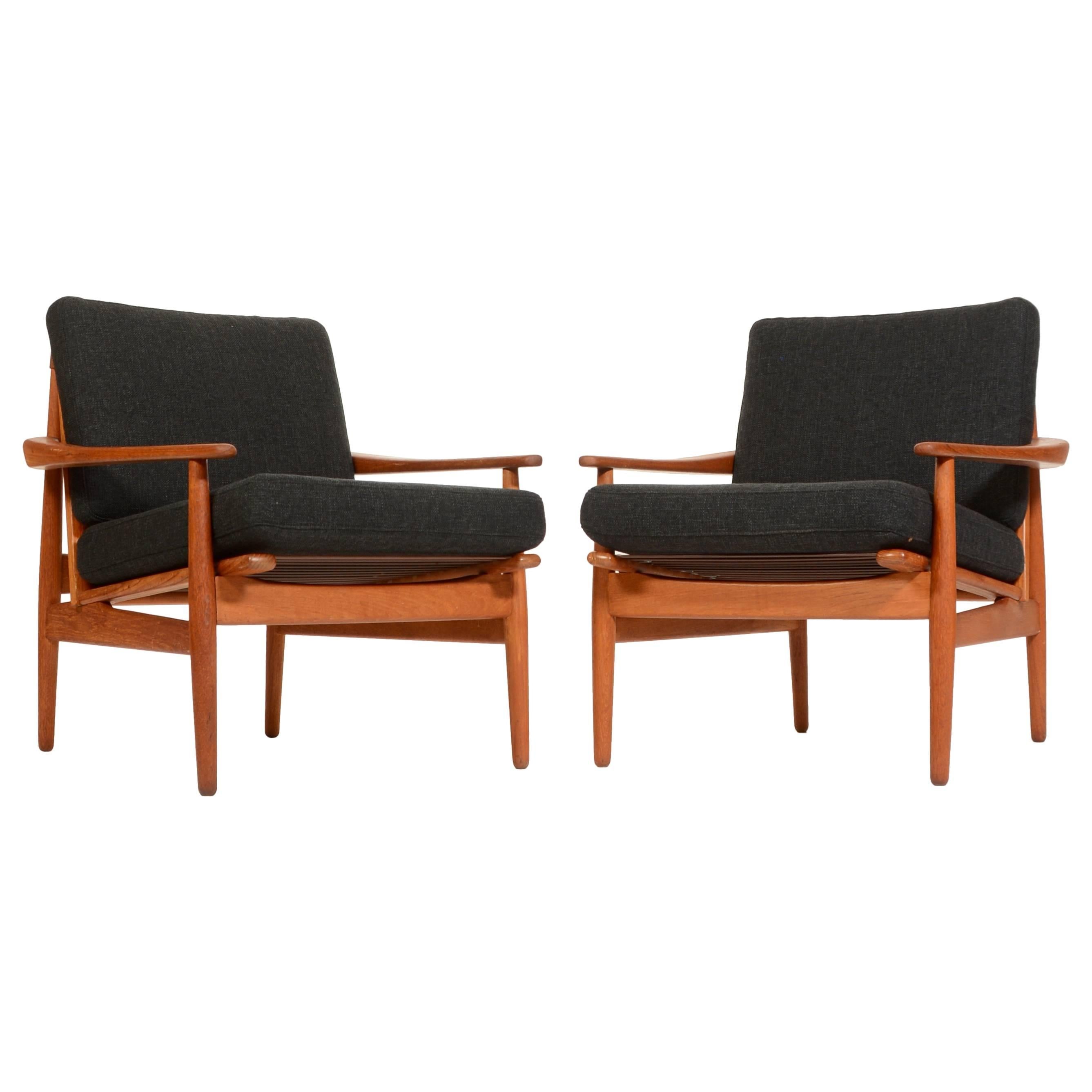 Pair of Danish Modern Greta Jalk Style Teak Lounge Chairs