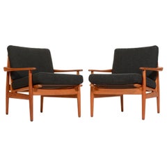 Pair of Danish Modern Greta Jalk Style Teak Lounge Chairs