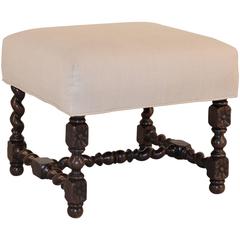 Antique 19th Century English Oak Upholstered Stool