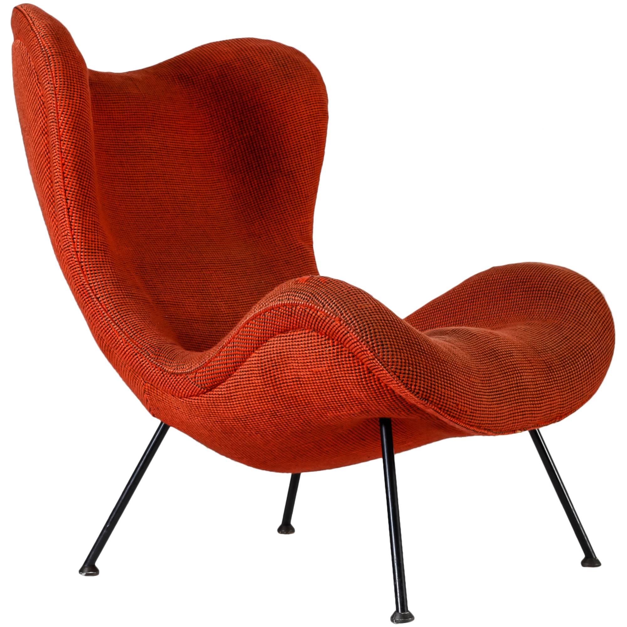 Fritz Neth 'Madame' red wingback lounge chair, Germany, 1950s For Sale