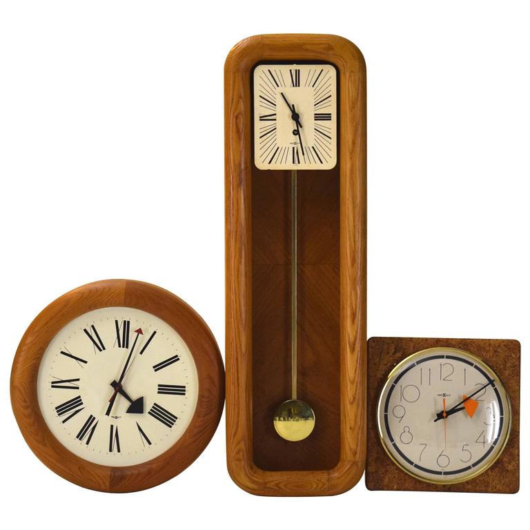 Montage of Three Vintage Wall Clocks by Howard Miller at 1stdibs