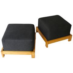 Pair of 1961 Wood and Fabric Stools by Gustave Gautier