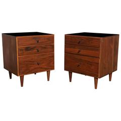 1950s Pair of Paul McCobb Black Walnut Low Nightstands with Black Micarta Top