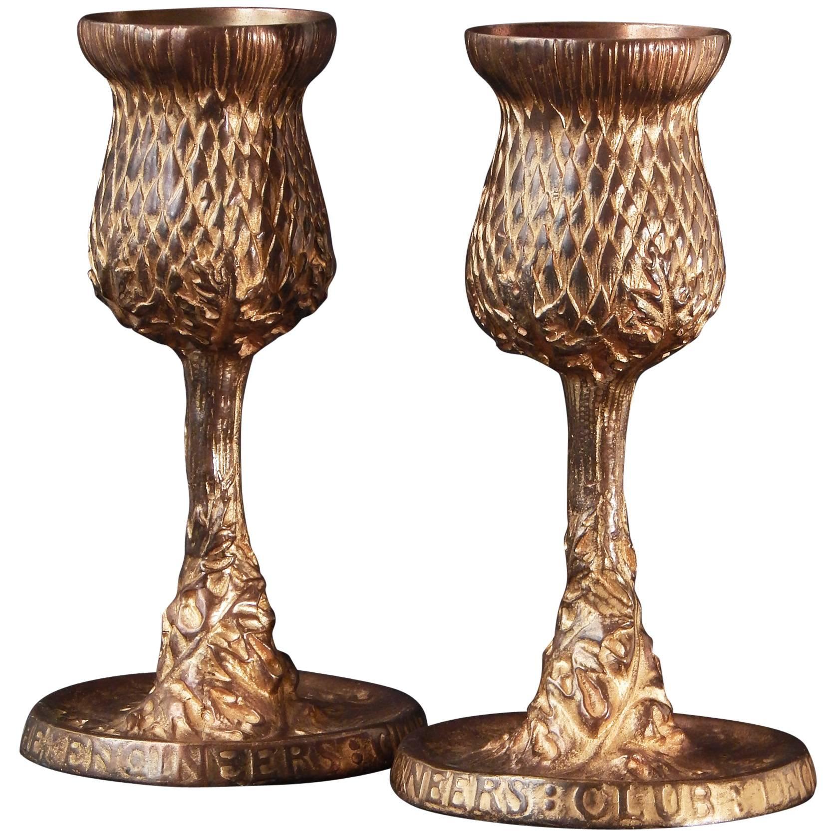 Thistle Goblets, Rare Gilded Bronze Pieces by Louis Comfort Tiffany, 1907