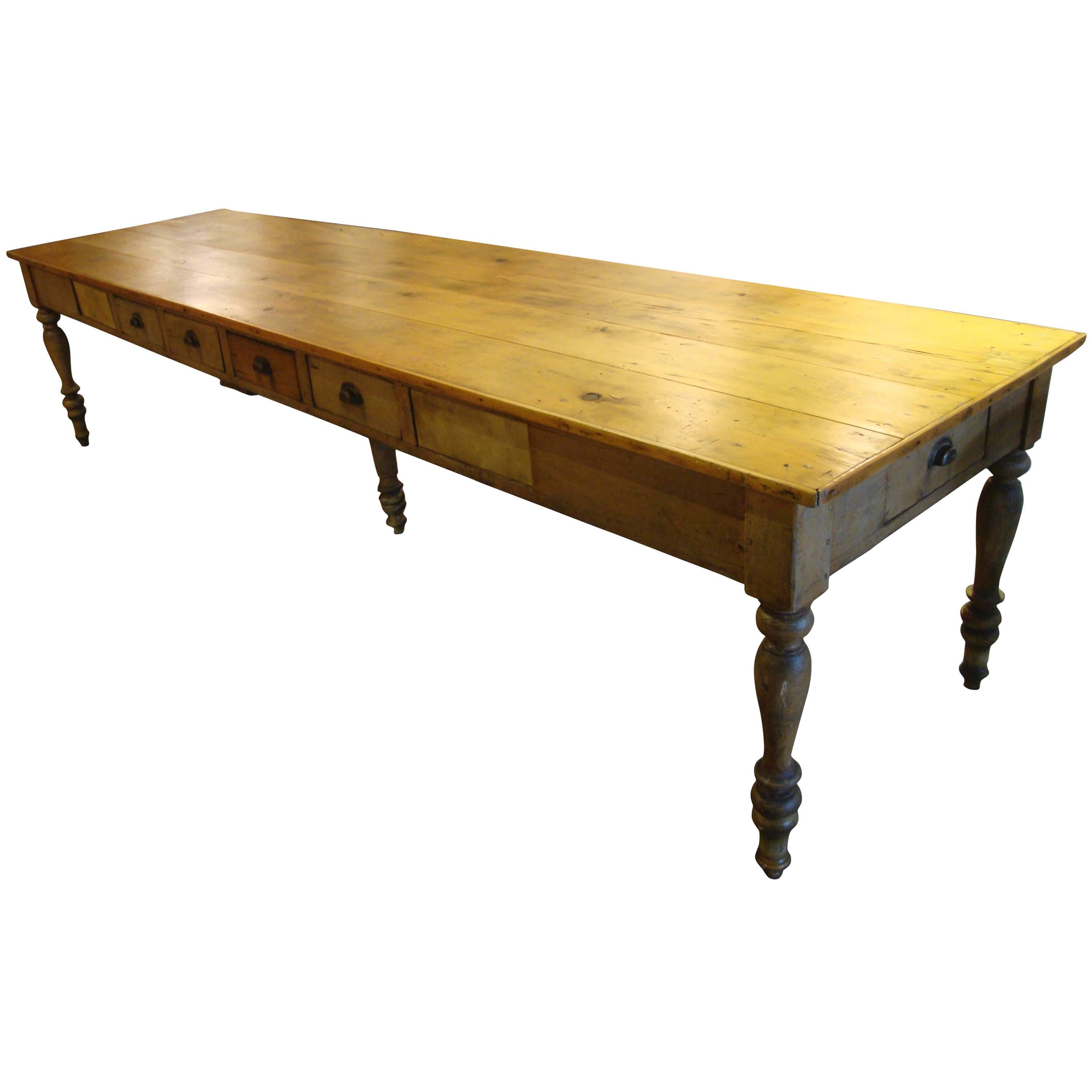 Pine Twelve Foot Convent Table, 1880