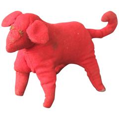Antique Child's Cloth Red Dog Toy