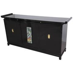 Mid-Century Modern Lacquer Credenza with Ceramic Plaque