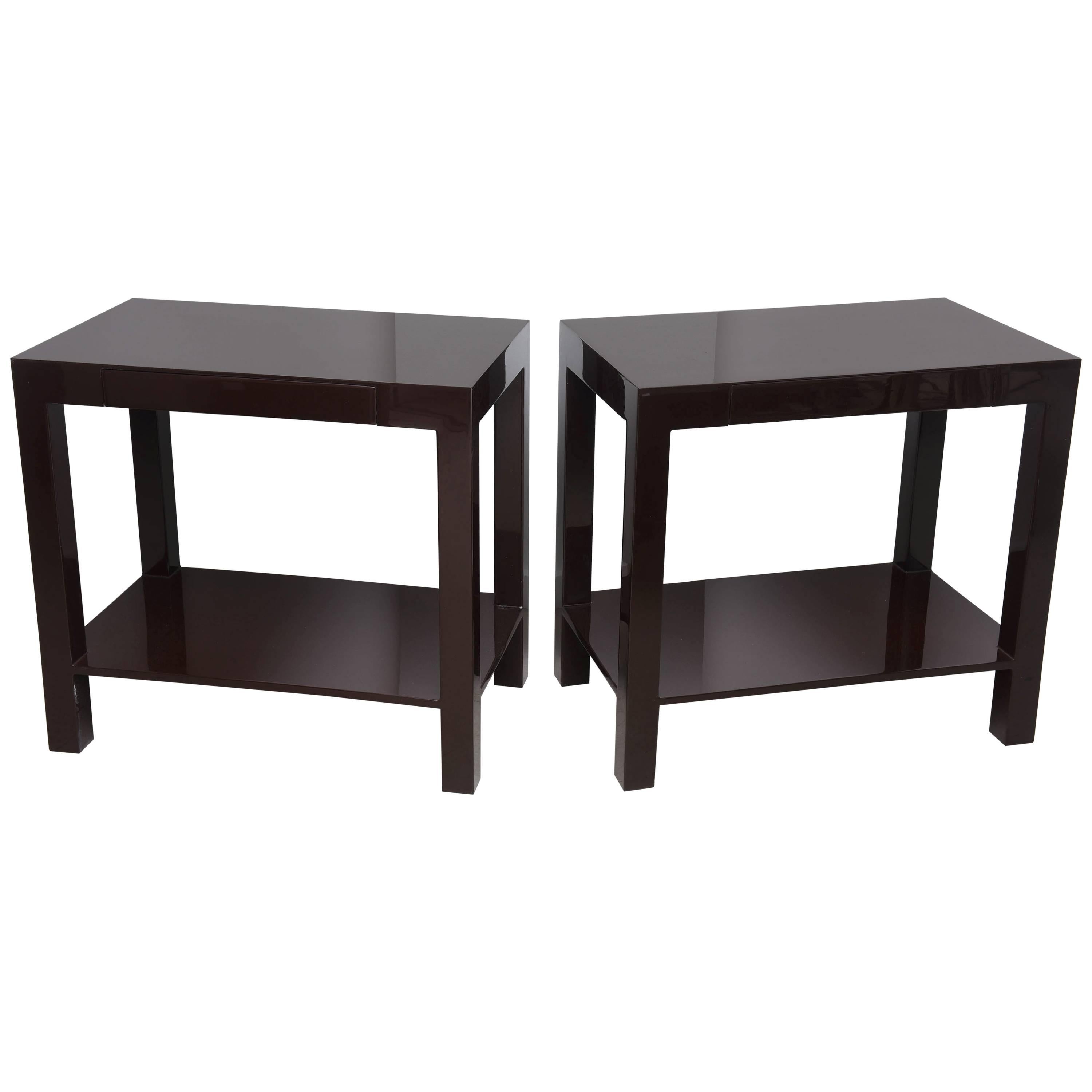 Pair of Italian Chocolate Brown Lacquer Tables