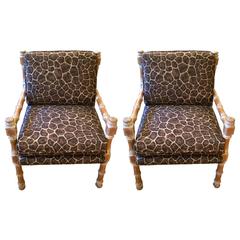 Pair of Mid-Century Cerused Carved Wood Armchairs
