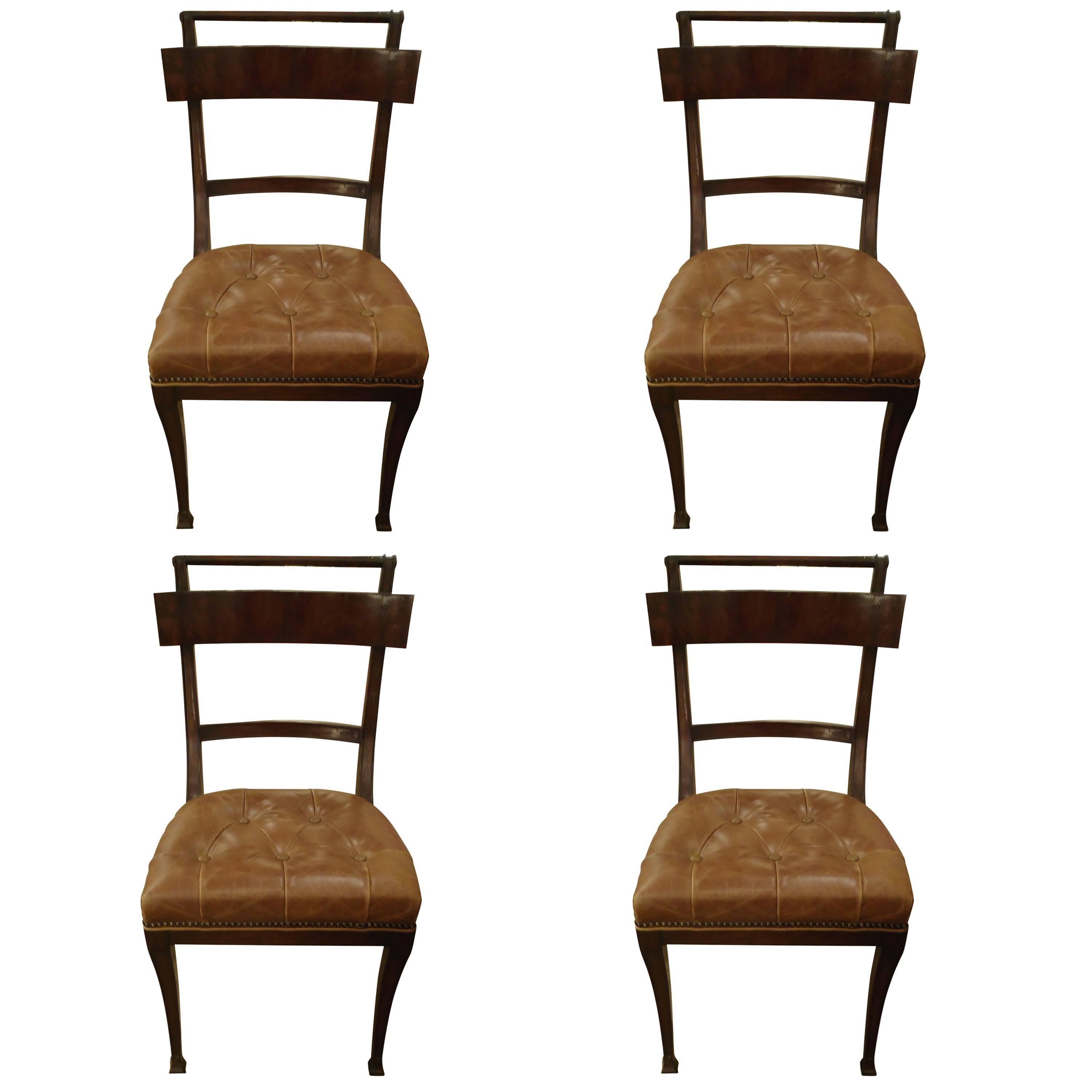 Set of Four Klismos Style Mahogany and Leather Dining Chairs