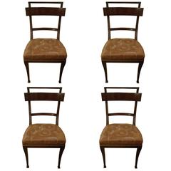 Retro Set of Four Klismos Style Mahogany and Leather Dining Chairs