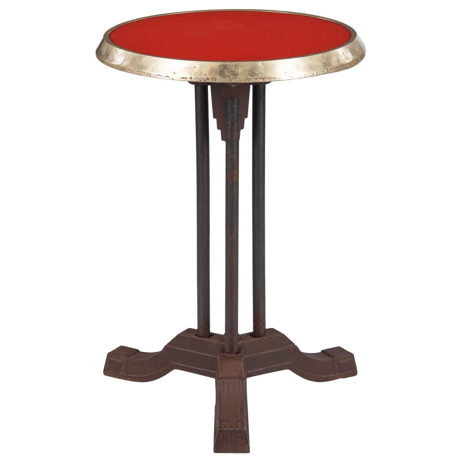 French Art Deco Bistro Table with Red Bakelite Top, 1930s