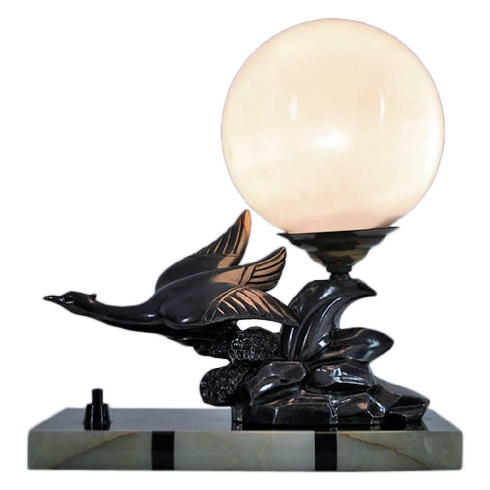 Art Deco Heron Lamp, France, circa1930, Signed Limousin
