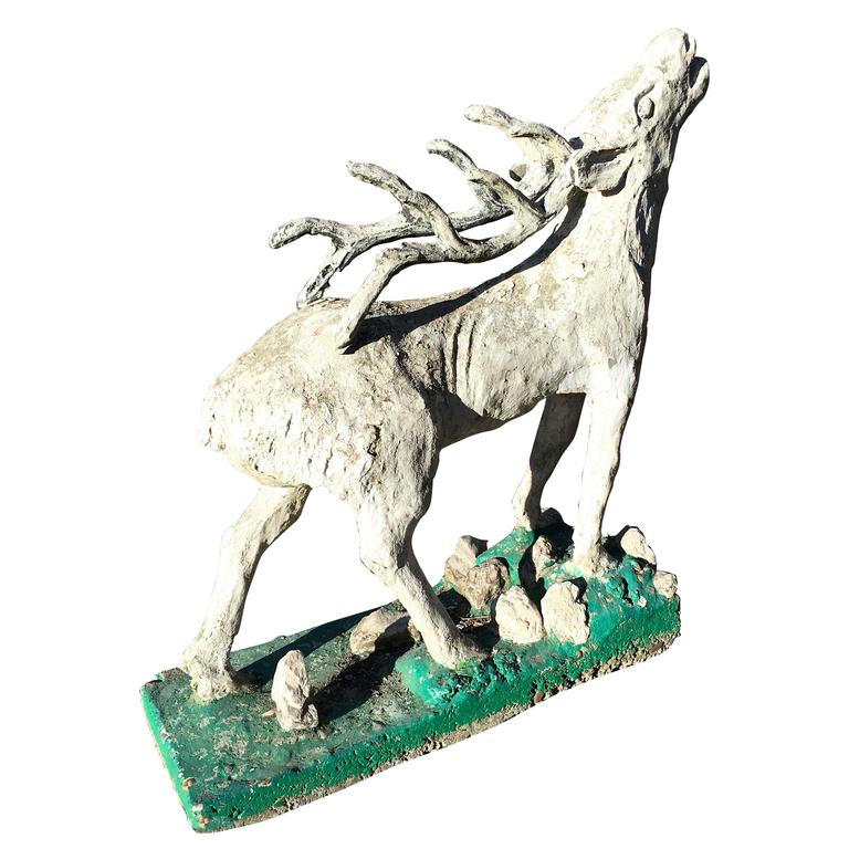 Lifesize French Cast Stone Statue of a Red Deer Stag at 1stdibs