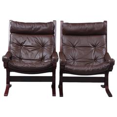 Pair of Ingmar Relling Siesta Leather High Back Lounge Chairs