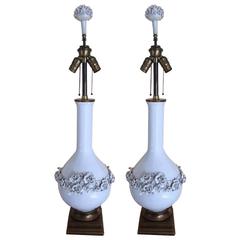 Vintage Pair lamps, Pair of Porcelain Blanc De Chine Lamps