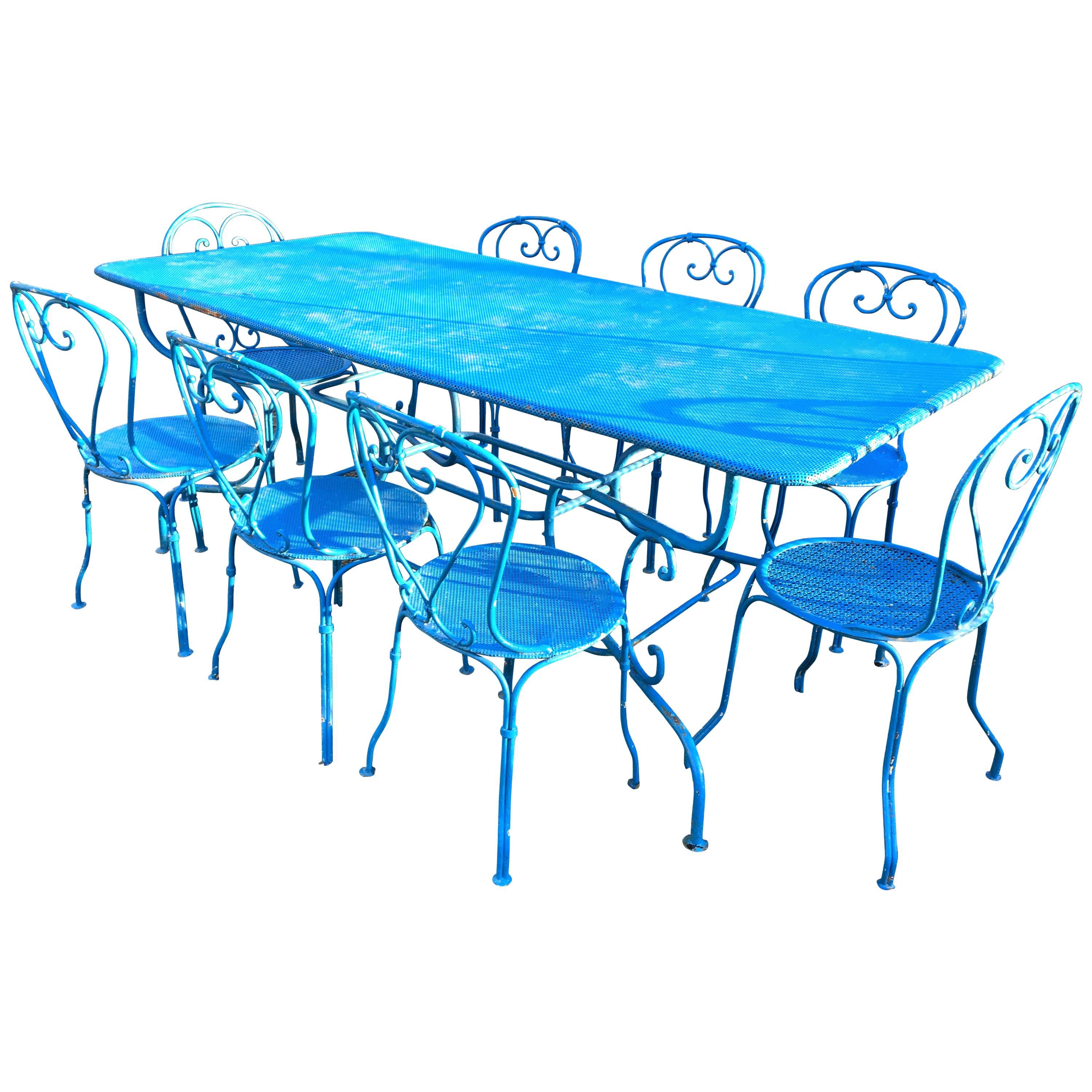 French Blue Wrought Iron Dining Suite for Eight