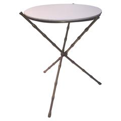  Great Maison Baguès Brass Tripod Bamboo Table with White Glass Top