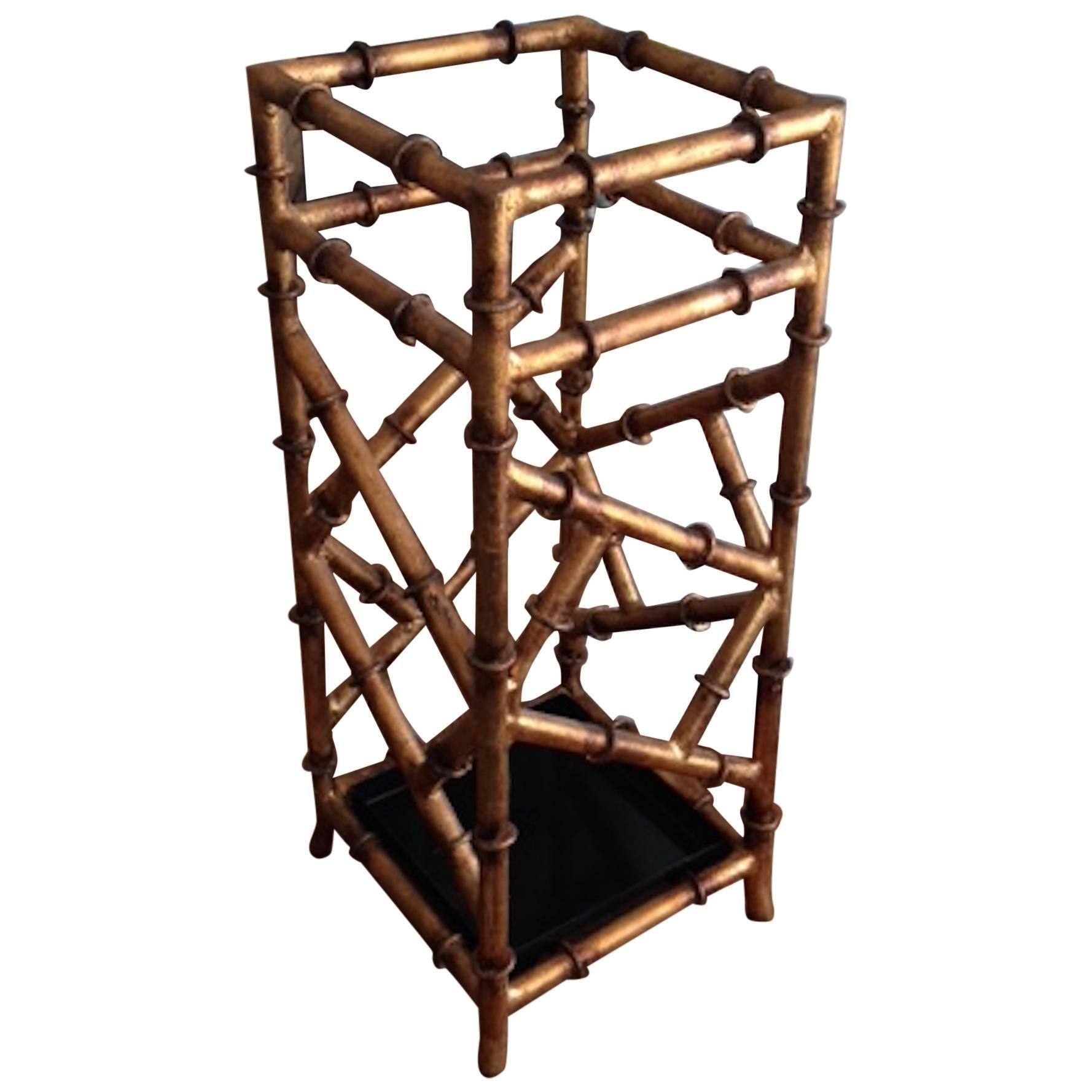 Gilt Metal Umbrella Stand in the Style of Maison Bauges