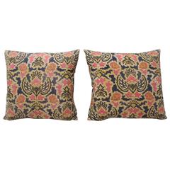 Pair of Floral Asian Batik Printed Decorative Pillows