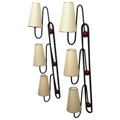 Jean Royère Documented Pair of Three-Light Red and Black Sconces Model "Boule" 10