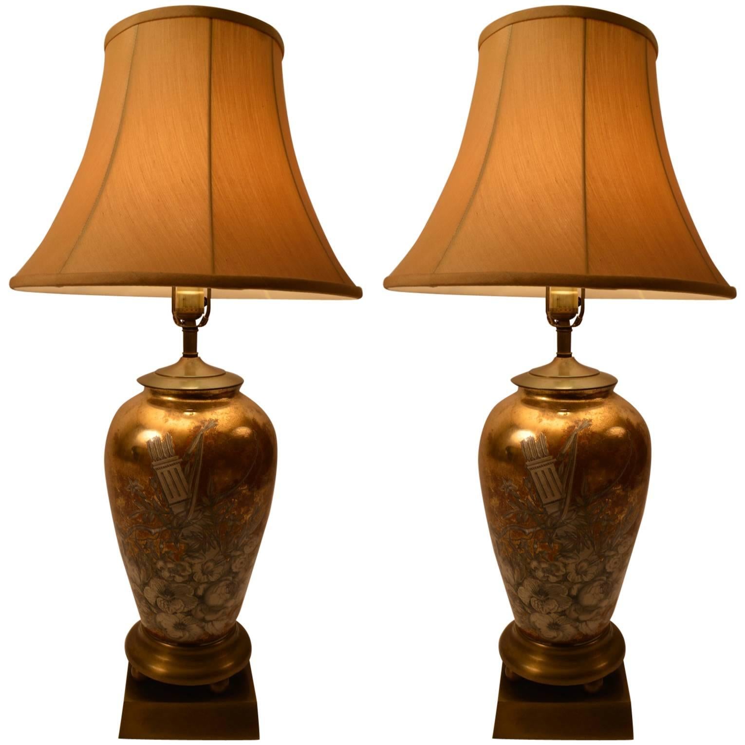 Pair of Eglomise Table Lamps For Sale