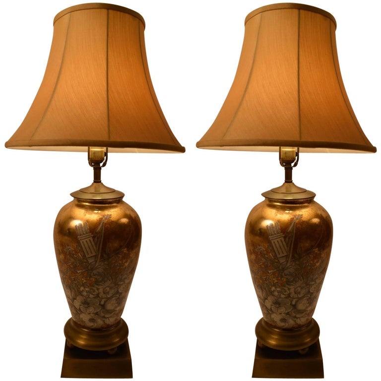 Pair of Eglomise Table Lamps For Sale at 1stDibs