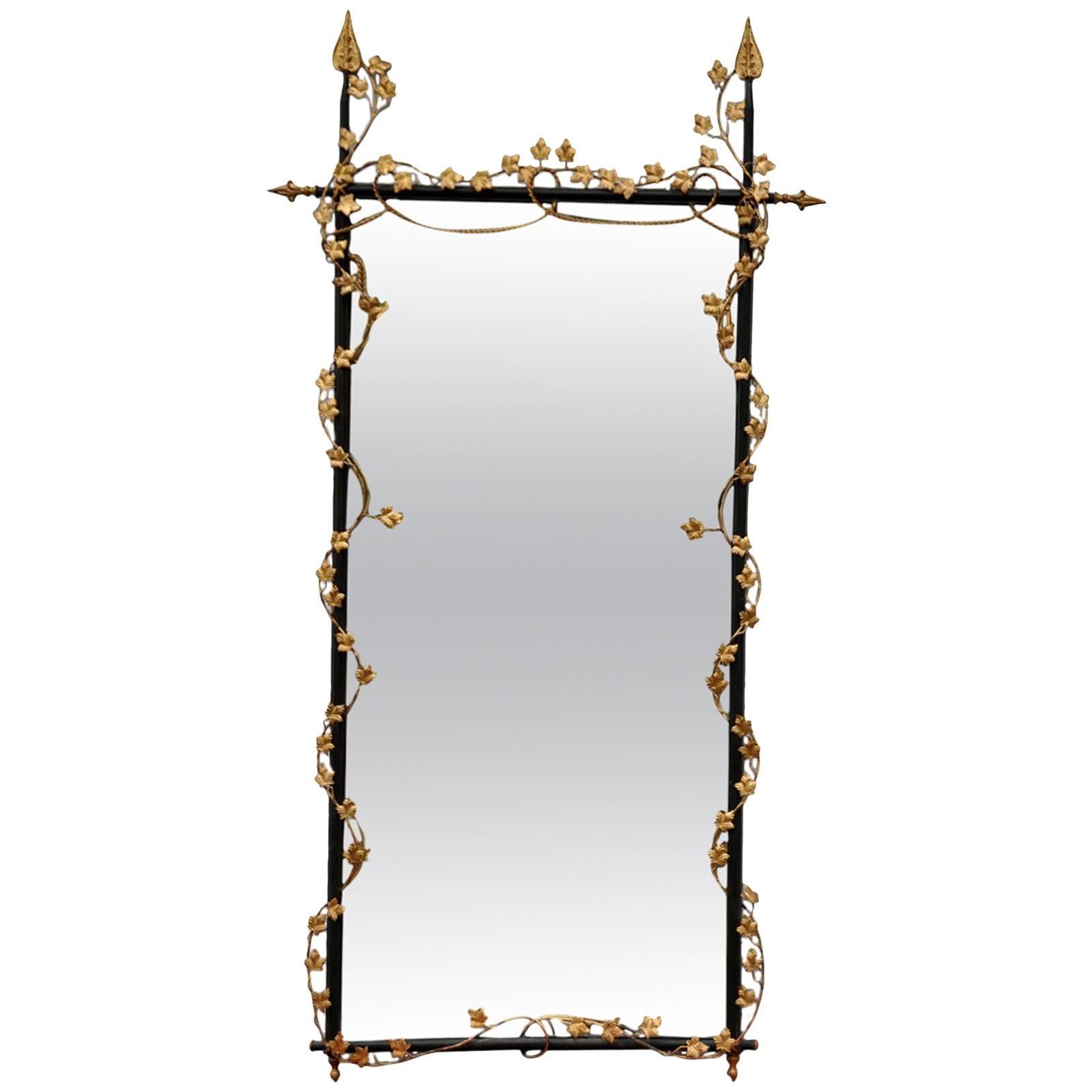 Large Iron and Gilded Brass Neoclassical Style Pier Mirror 