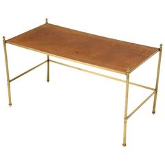 Vintage French Leather and Brass Coffee Table