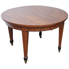 Superb 19th C.Edwardian English Solid Mahogany Round Dining Table with Two Leaf