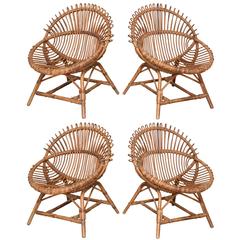 Two Pairs of Vintage French Bamboo and Rattan Chairs