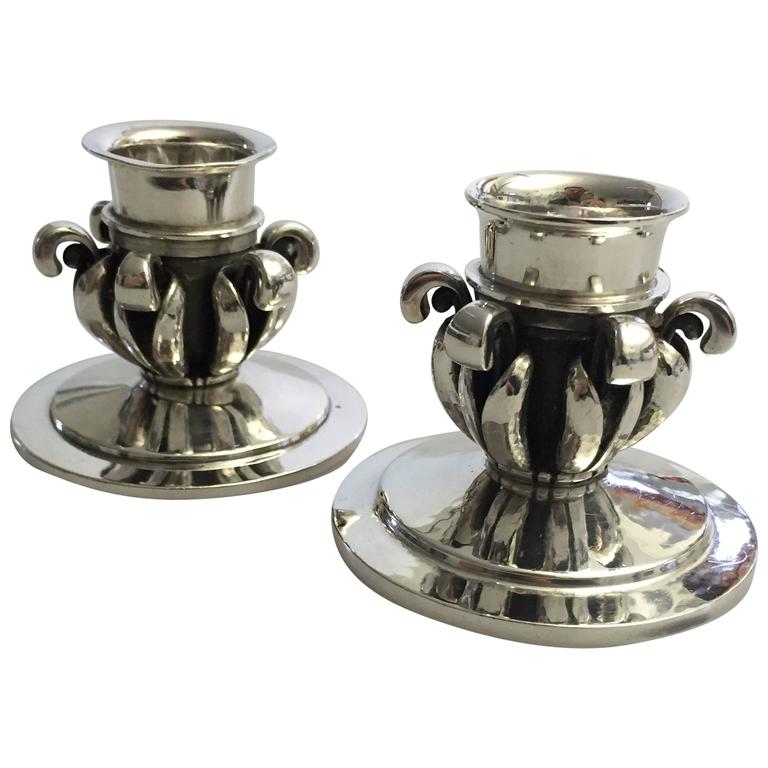 Georg Jensen Pair Of Sterling Silver Candlesticks 598 For At Georg Jensen Pair Of Sterling Silver Candlesticks 598 For