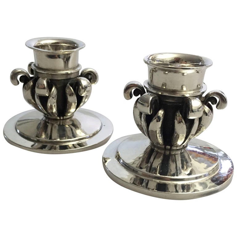 Jensen Pair of Sterling Silver Candlesticks 598 For Sale at 1stDibs